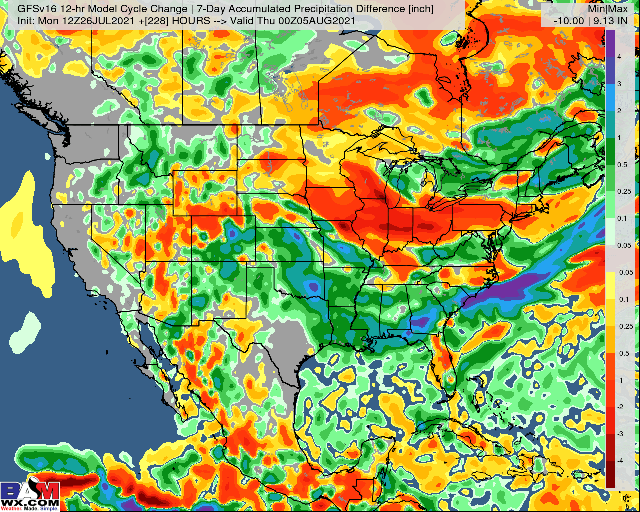 7-26-21 PM GFS Ag Weather Report: Notable drier trends today…latest details here. B.