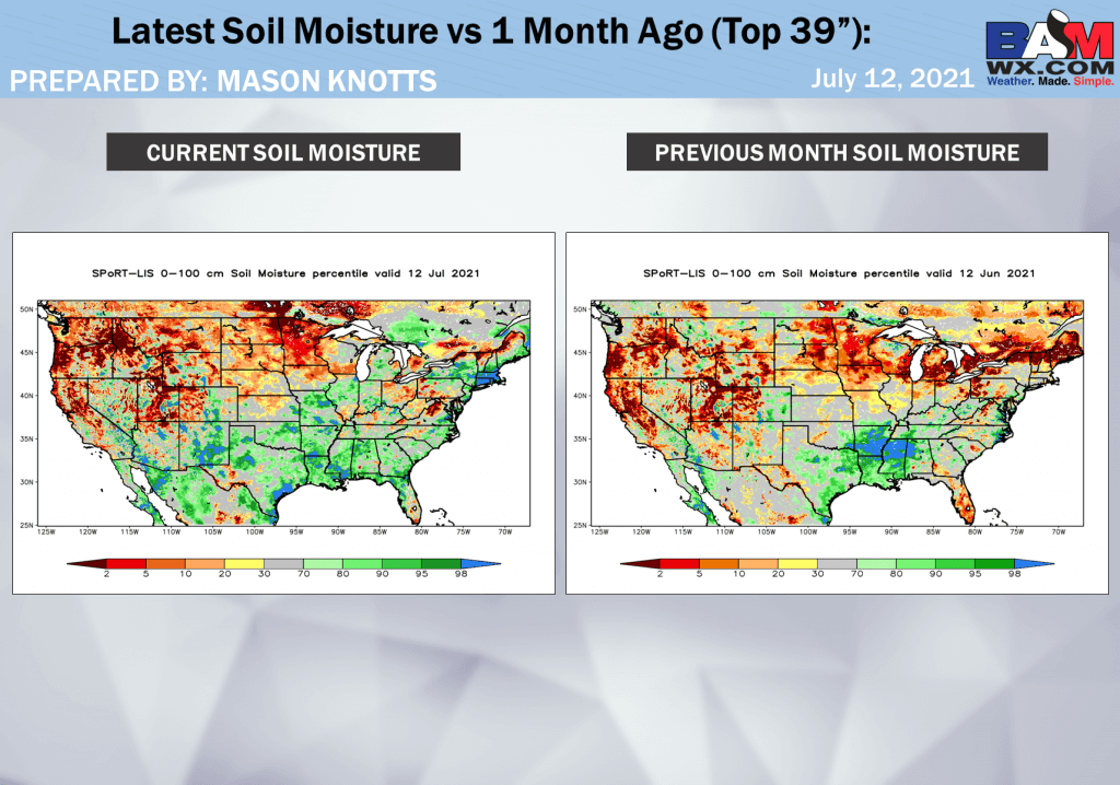 7-12-21 Long-range: Another shot of rain mid-week in *parts* of the Midwest/N. Plains, but hotter/drier risks loom. B.