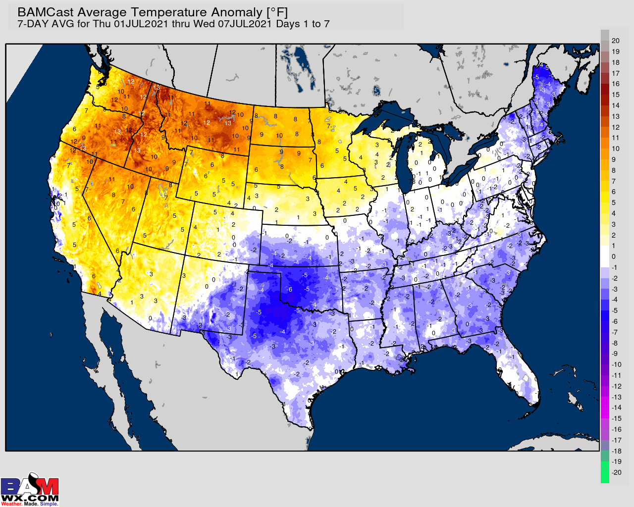 7-1-21 Early AM Energy Report: Ups/downs with fronts in the Midwest. Heat persists west. Warmer risks mid-July. B.