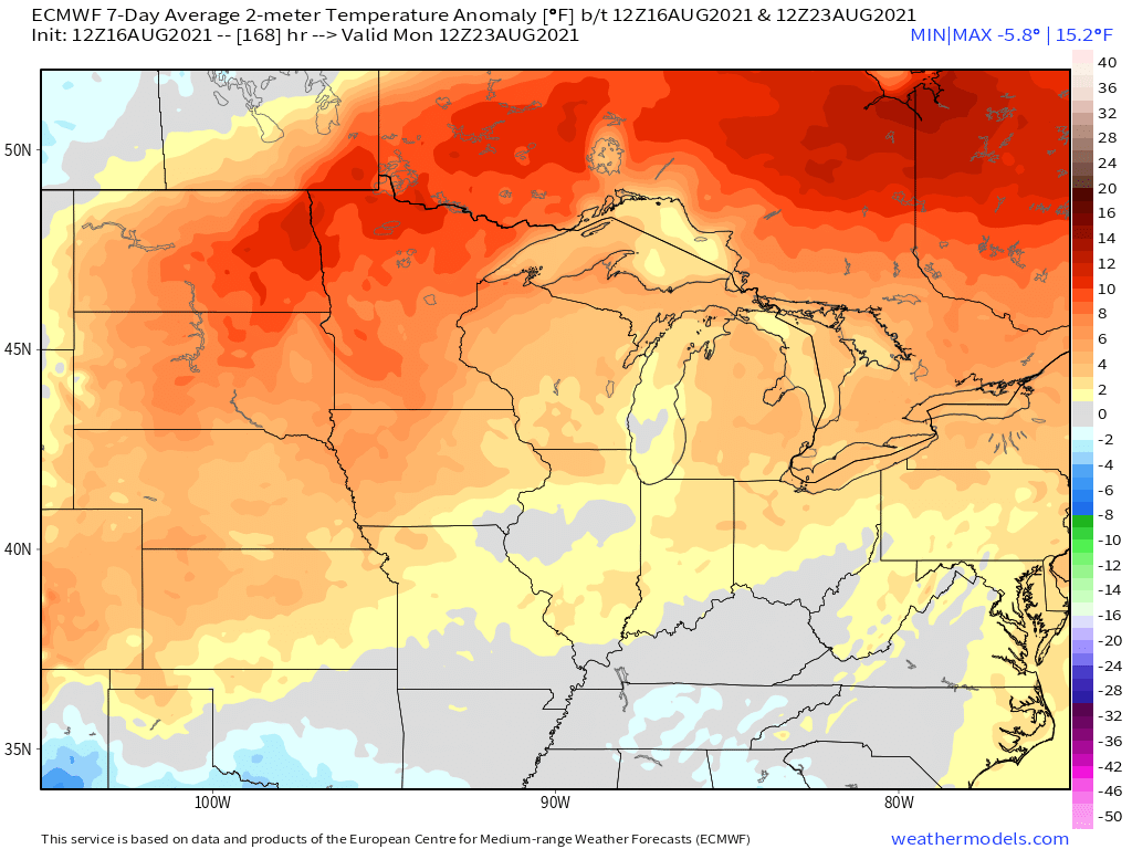 8-16-21 PM Euro Ag Weather Report: Short-term drier trends in Ohio Valley. Rain risks pick up in W/N Plains late this week. B.