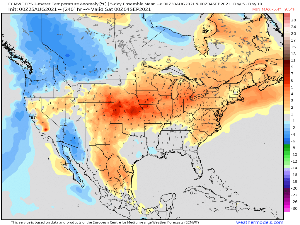 8-25-21 Early AM Energy Report: Hot pattern this week. A few cold fronts to watch but warmer risks generally linger. B.