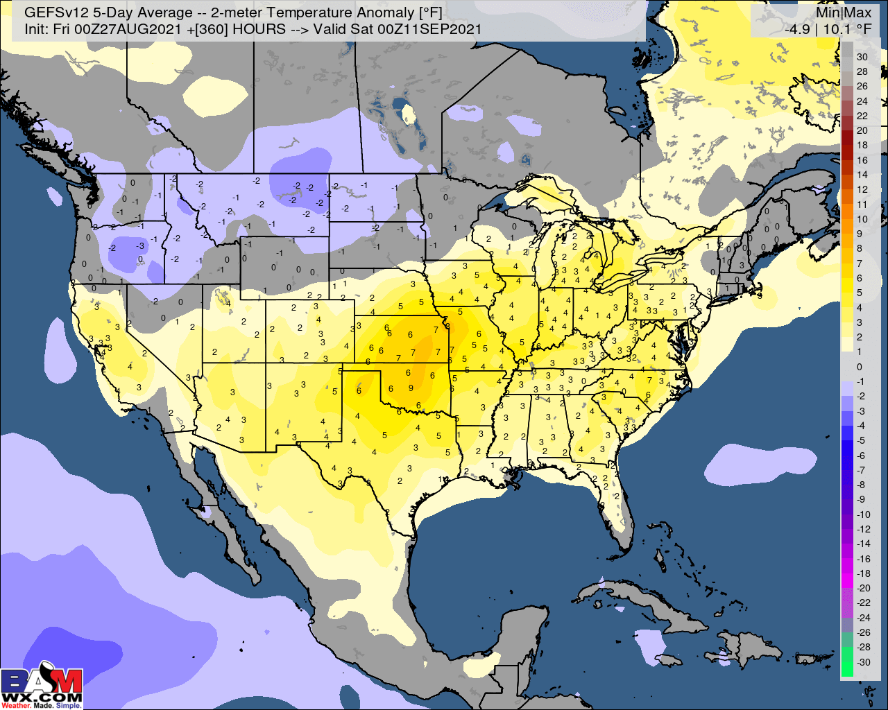 8-27-21 Early AM Energy Report: Discussing big differences late week 2 with ensemble data. Details here. B.
