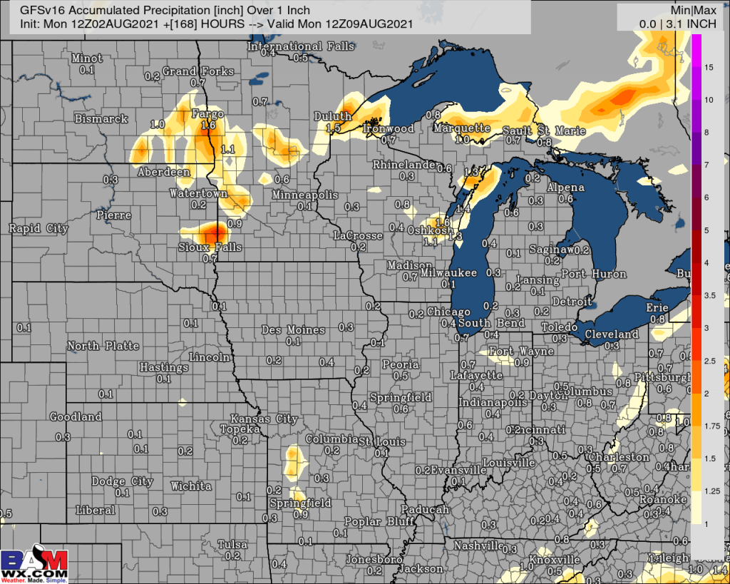 8-2-21 PM GFS Ag Weather Report: Drier trends in the Midwest for the weekend. Details here. B.