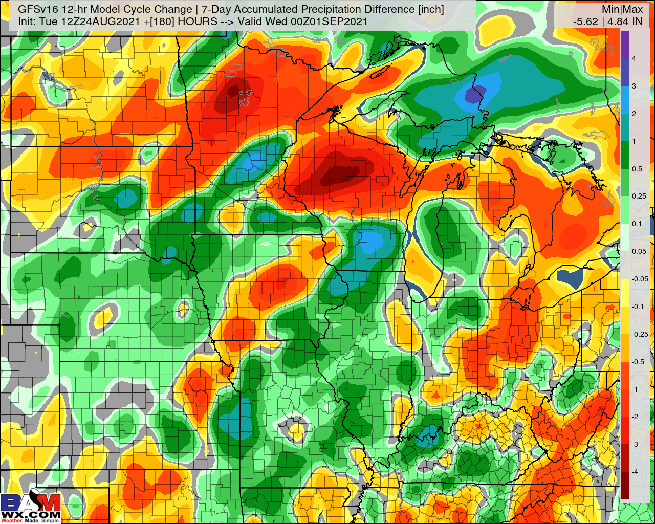 8-24-21 PM GFS Ag Weather Report: Upper Midwest rains remained on-tap, remaining skeptical of east Ag Belt rains. K.
