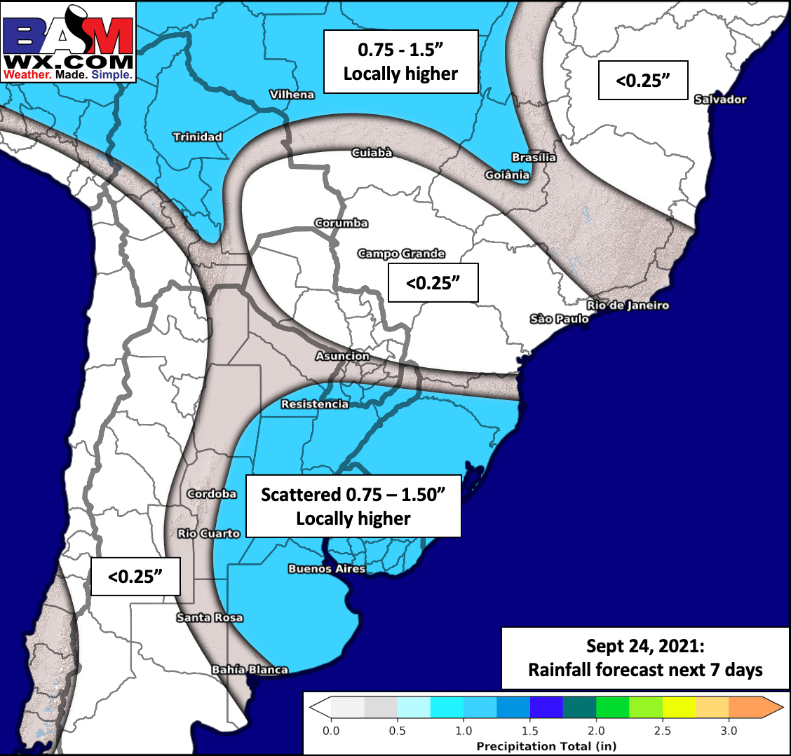 9-24-21 South America: Discussing a potential brief flip in the pattern mid-Oct…details here. K.