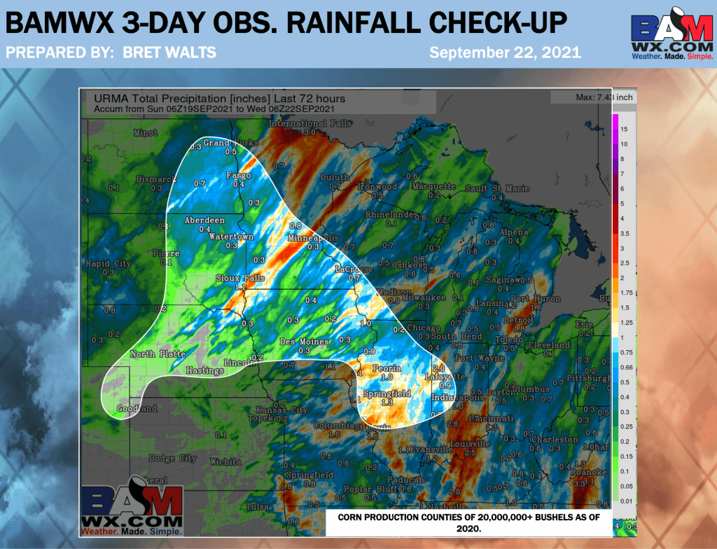9-22-21 AM Ag Weather Report: Heavy rain today in the Ohio Valley. Warmer air expands early next week. B.
