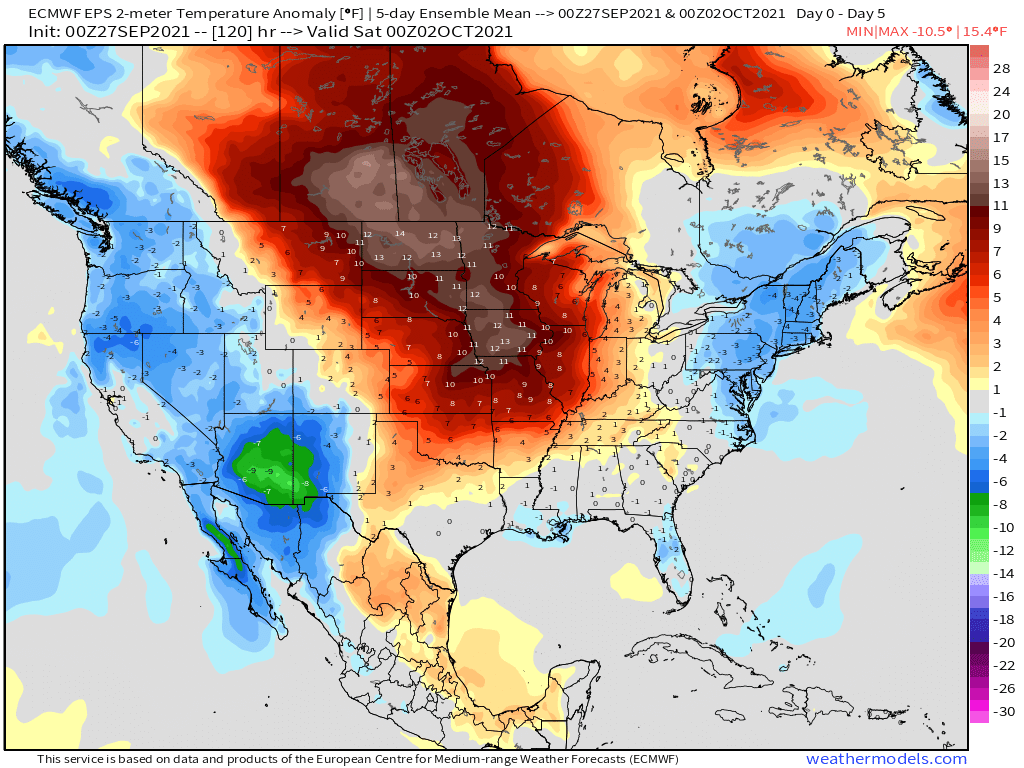 9-27-21 Early AM Energy Report: Slow start to heating demand season. Notable Central US warmth this week. B.