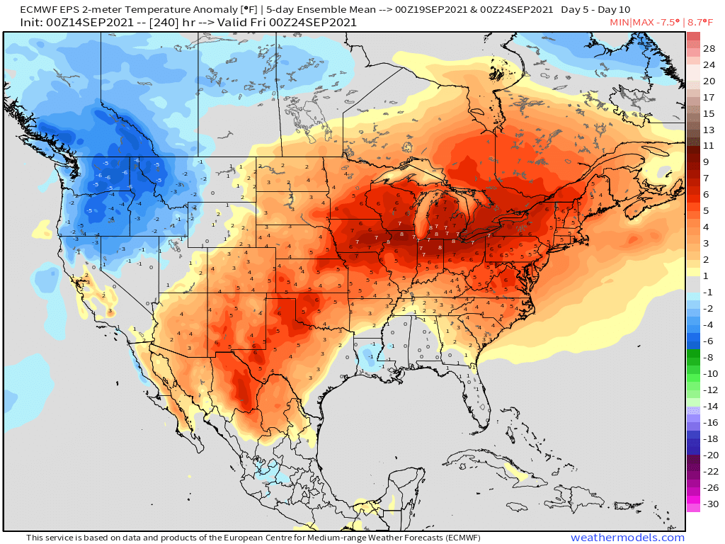 9-14-21 Early AM Energy Report: High cooling demand, warmth persists. Brief moderation late September. B.