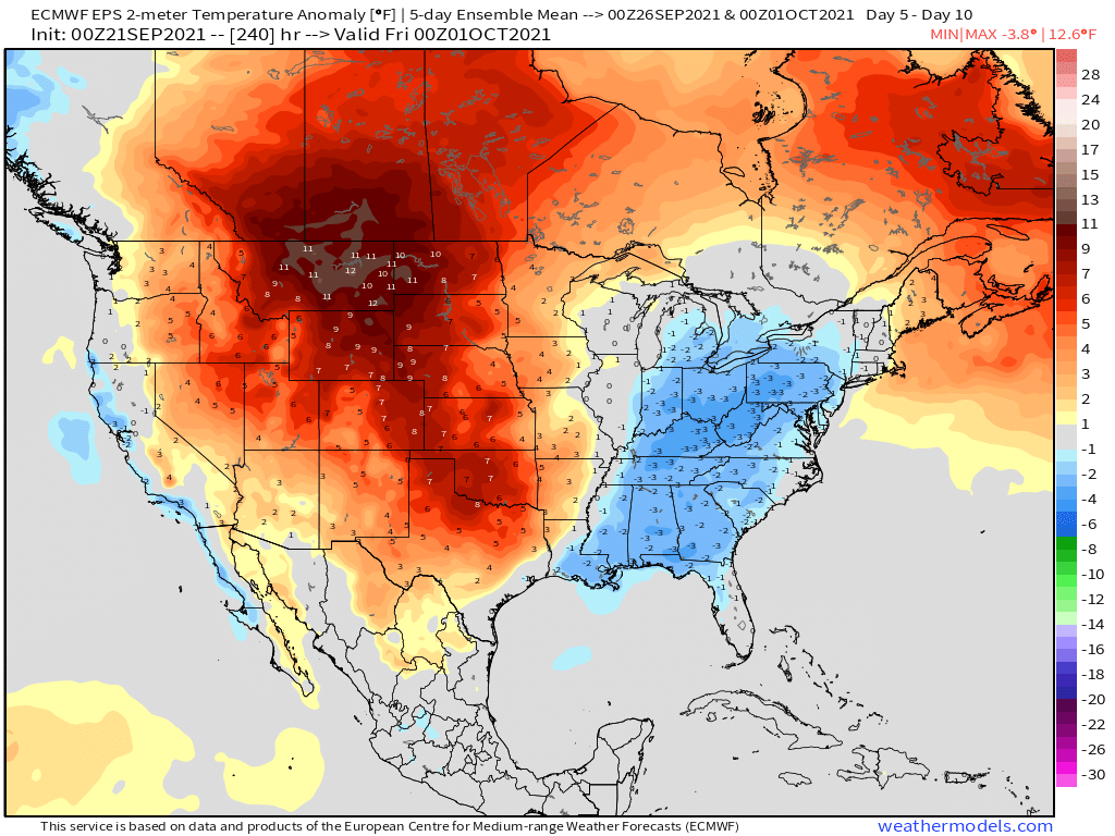9-21-21 Early AM Energy Report: Cooler air arrives in the East this week. Warmth expands this weekend/next week in Western/Central US. B.