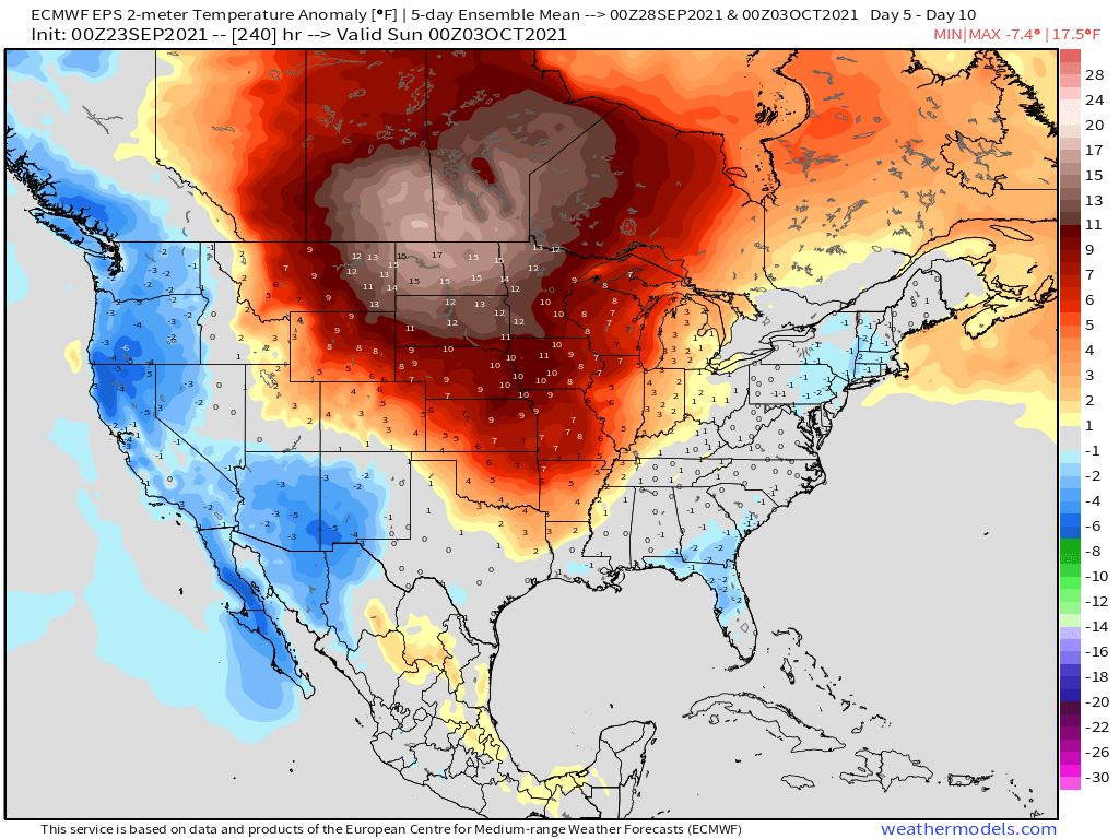 9-23-21 Early AM Energy Report: Cooler air in the short-term gives way to more widespread warmth next week. B.