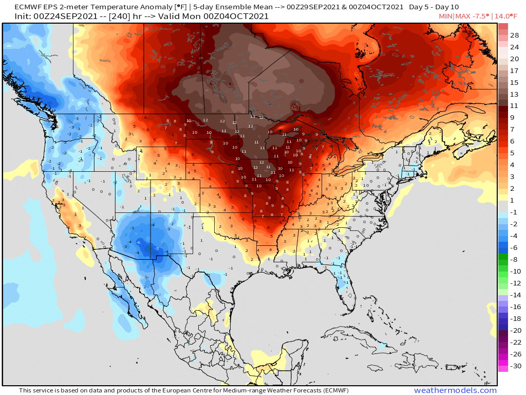 9-24-21 Early AM Energy Report: Notable warmth builds for early October. Eyeing cold front second week of October. B.