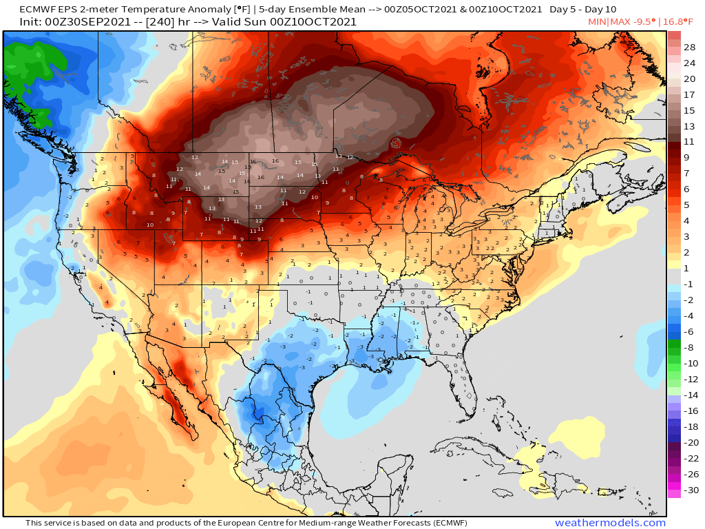 9-30-21 Early AM Energy Report: Warmer trends in the extended range, latest risks with typhoon recurve. B.