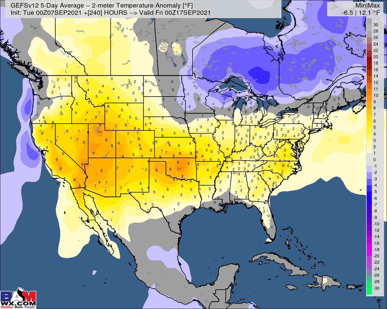 9-7-21 AM Ag Weather Report: Quiet week for much of the Ag Belt following front today. Warmer risks increasing for Mid-Sep. B.