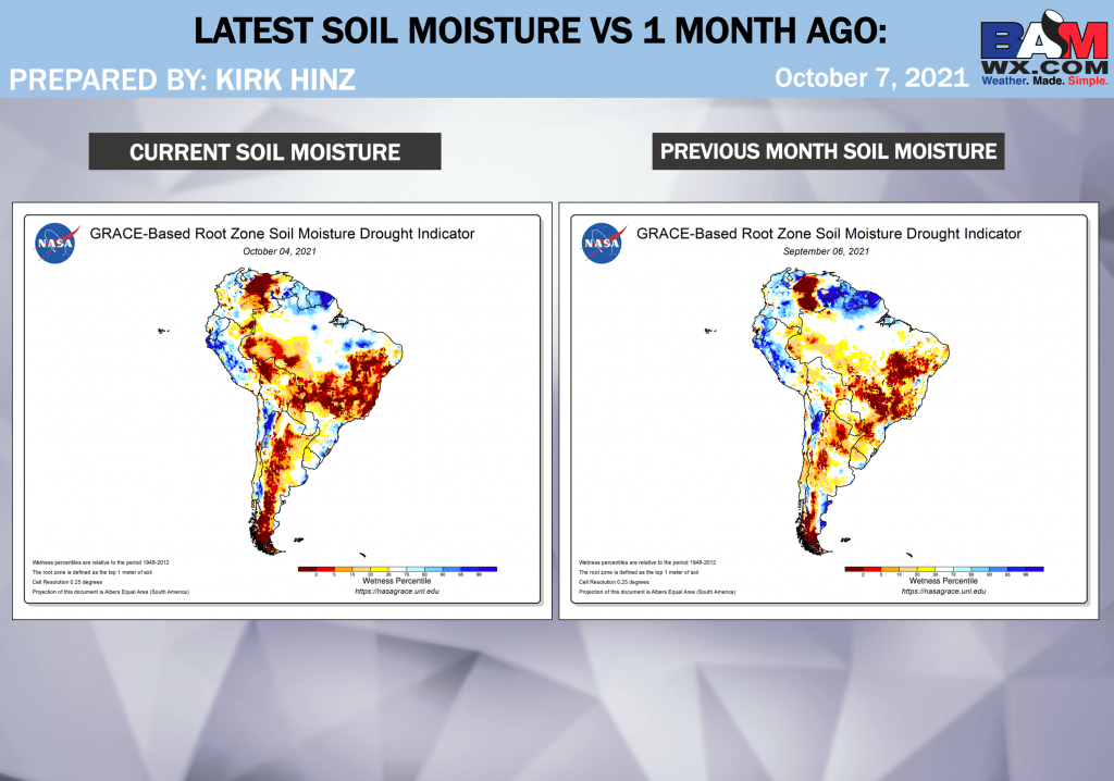 10-7-21 SA: Discuss differences in soil moisture vs 1 month ago + precip pattern deeper into the month. K.