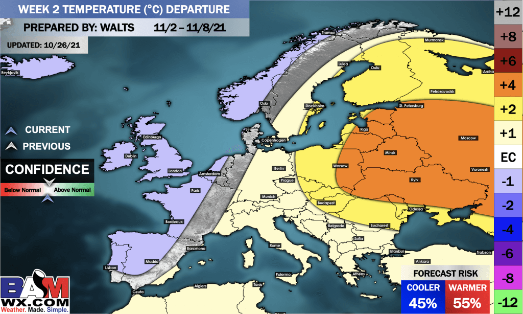 10-26-21 Early AM Energy Report: Overnight European data trends towards a faster exit of cold air in week 2. Details here. B.