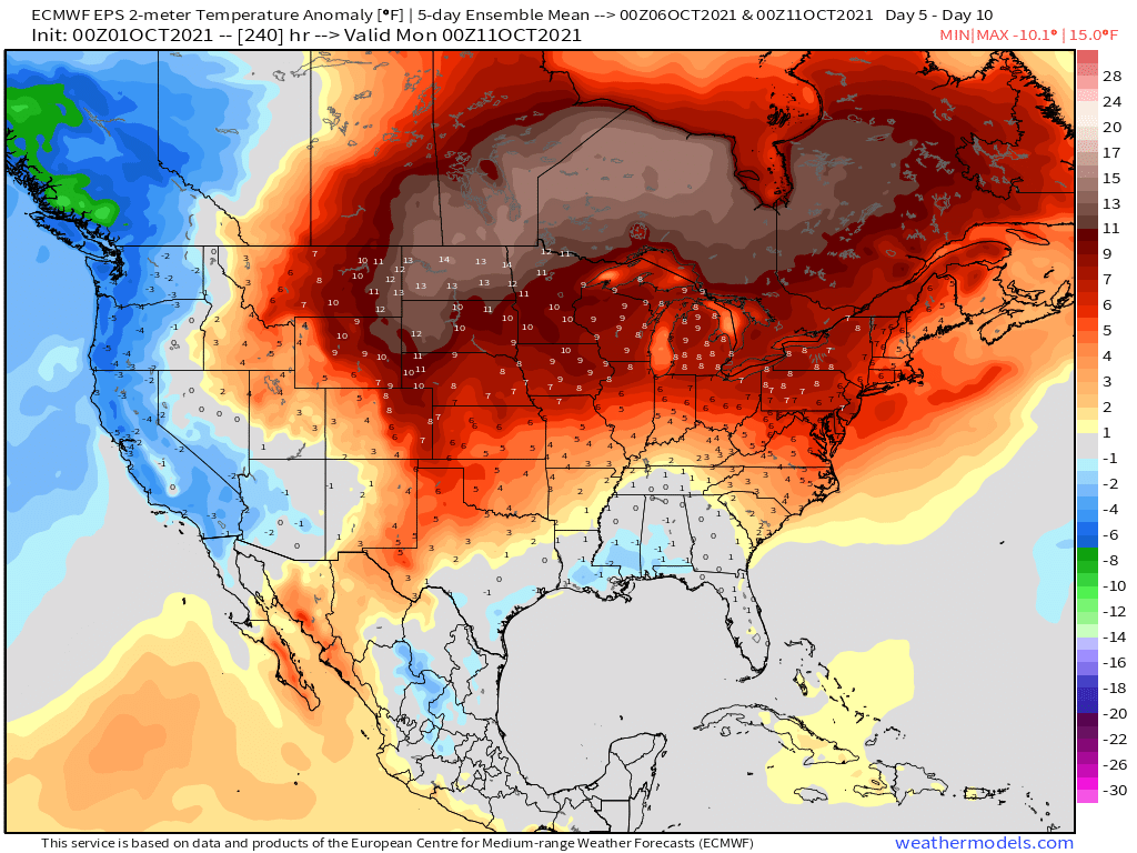 10-1-21 Early AM Energy Report: Notable and widespread warmer than normal conditions, low heating demand for early October. B.