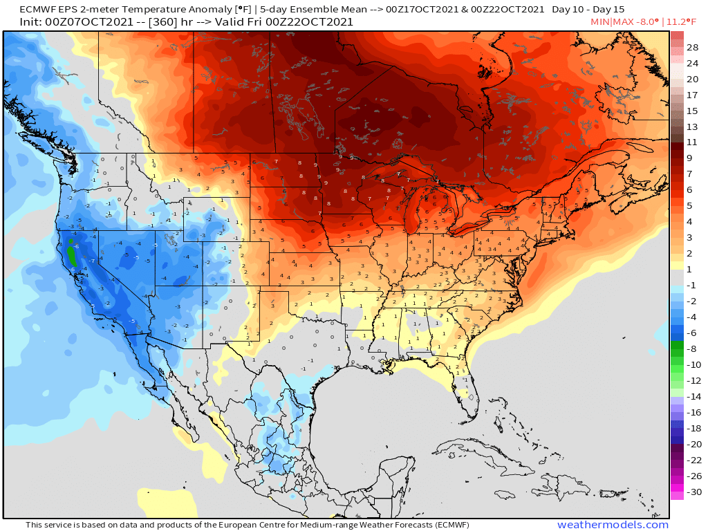 10-8-21 Early AM Energy Report: Warmth continues to be the theme the next two weeks… keeping an eye on late October. B.