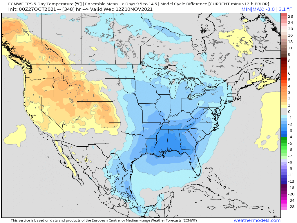 10-27-21 Early AM Energy Report: Colder data trends continue behind potent week 2 cold front. B.