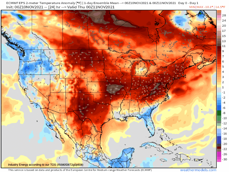 11-10-21 Early AM Energy Report: Mid-Late November trending towards ups/downs and lack of persistent cold threats. Details here. B.