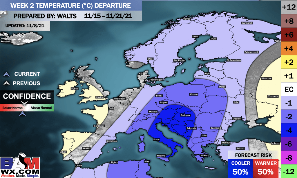 11-8-21 Early AM Energy Report: Cold shot remains on tap late week 1, conflicting signals arise late week 2. B.