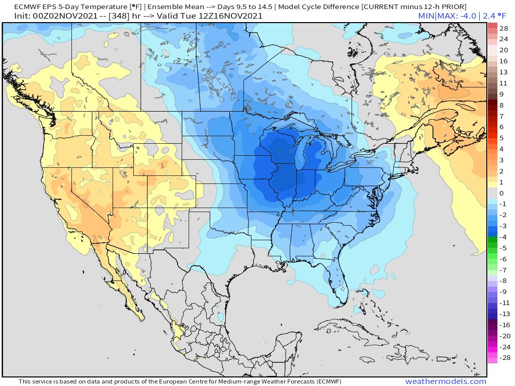 11-2-21 Early AM Energy Report: Warmer trends for next week continue… data hinting at flip for second half of the month. B.