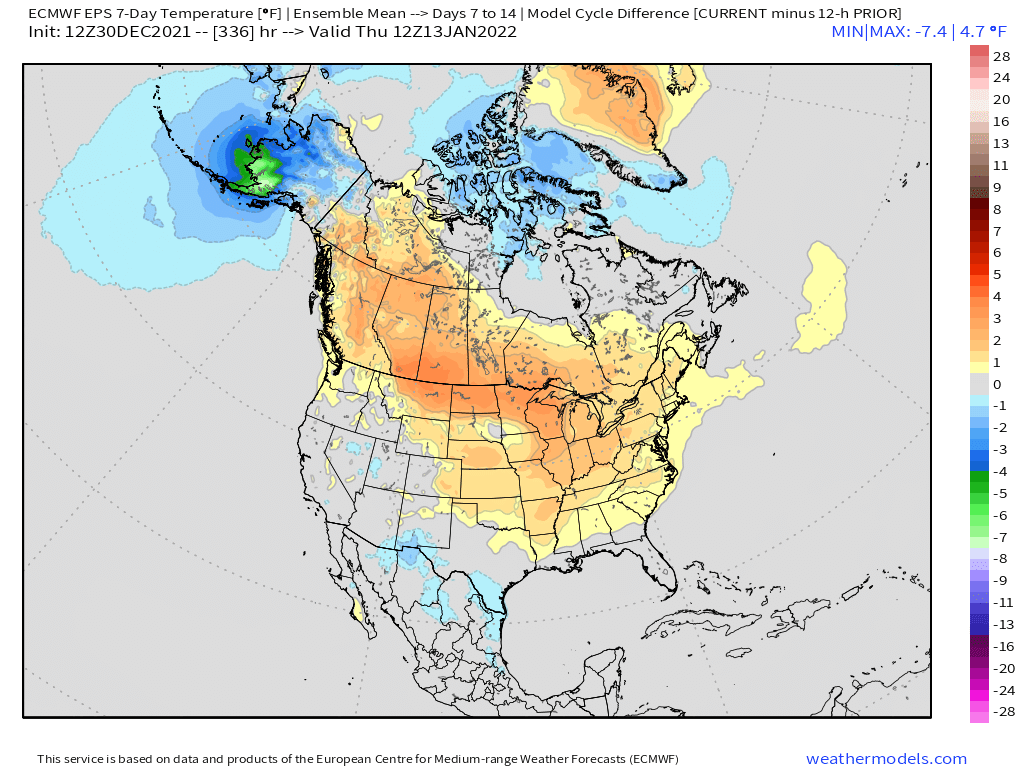 12-30-21 PM Energy Report: EPS continues to trend warmer into the mid-January, but cold shot remains on data late next weekend. B.