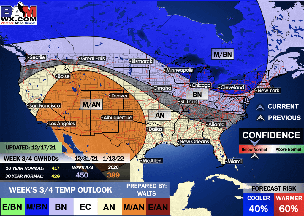 12-17-21 Long Range: Late December cold risks hinge on MJO progression. Latest thoughts and week’s 3/4 forecasts here. B.