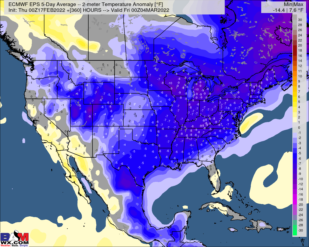 2-17-22 Early AM Energy Report: Data remains cold to close February and start March, but some differing overnight changes. B.