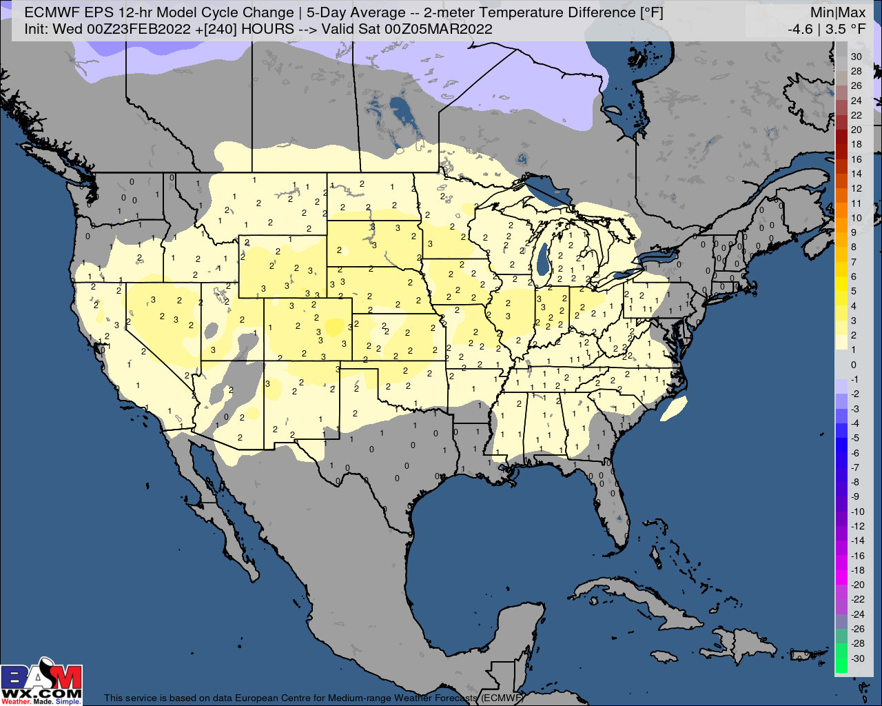 2-23-22 Early AM Energy Report: Continued warmer trends in early March on overnight data. B.