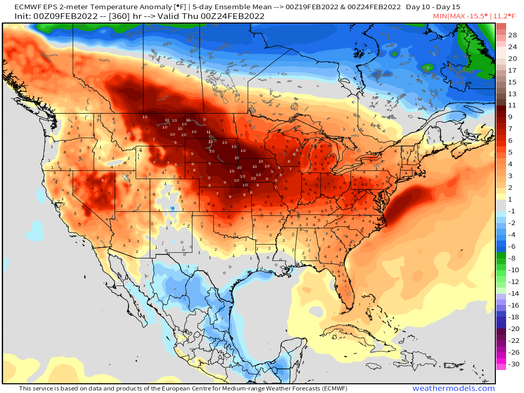 2-9-22 AM Energy Report: Differences continue to grown between EPS/GEFS data as EPS warm signals grow. B.