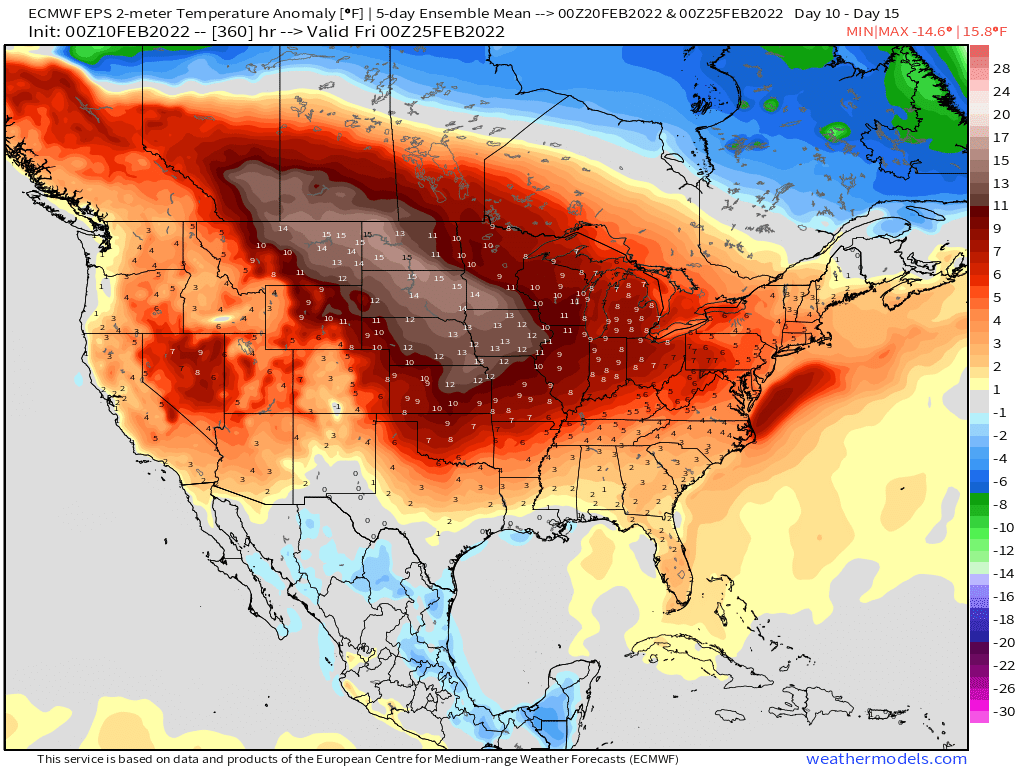 2-10-22 Early AM Energy Report: Data continues to trend warmer for late February. B.