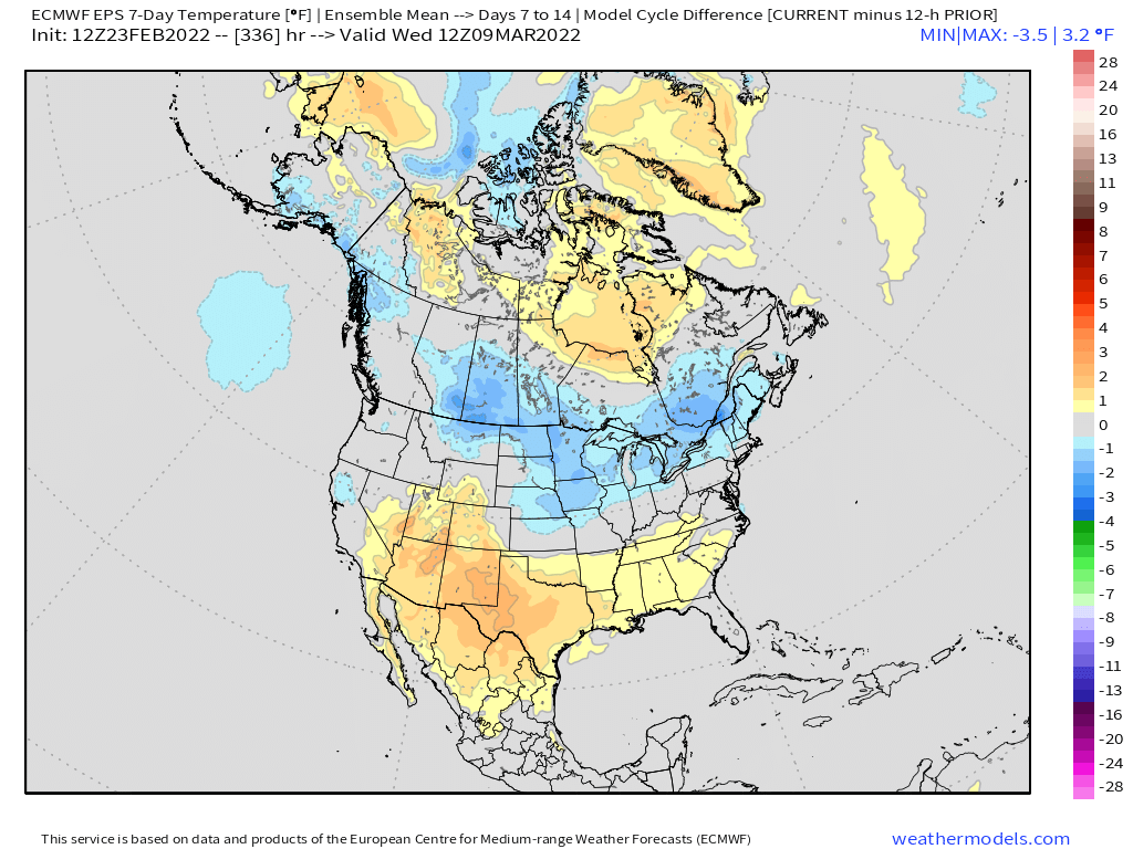 2-23-22 PM EPS Energy Report: EPS remains steady on mid-day run forecast. Latest details on evolution through first week of March. B.