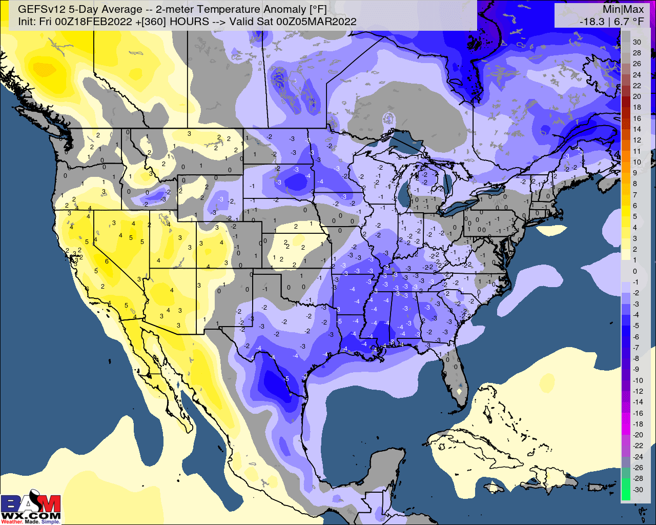 2-18-22 Early AM Energy Report: Warmer trends in week 2 ahead of a storm taking data closer to BAM forecast. B.
