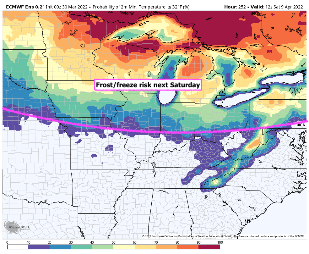 3-30-22 Long Range: Additional strong cold fronts remain in the cards for early April with frost/freeze risks. B.