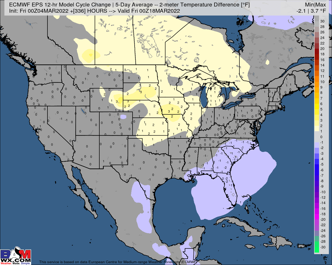 3-4-22 AM Energy Report: EPS seeing moderation late week 2/week 3. GEFS persists cold. B.