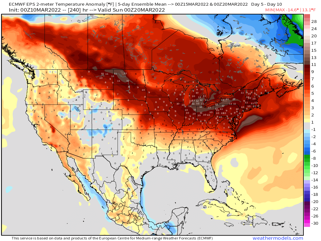 3-10-22 Early AM Energy Report (FIXED): Warmth grows next week. Watching a front late week 2. B.