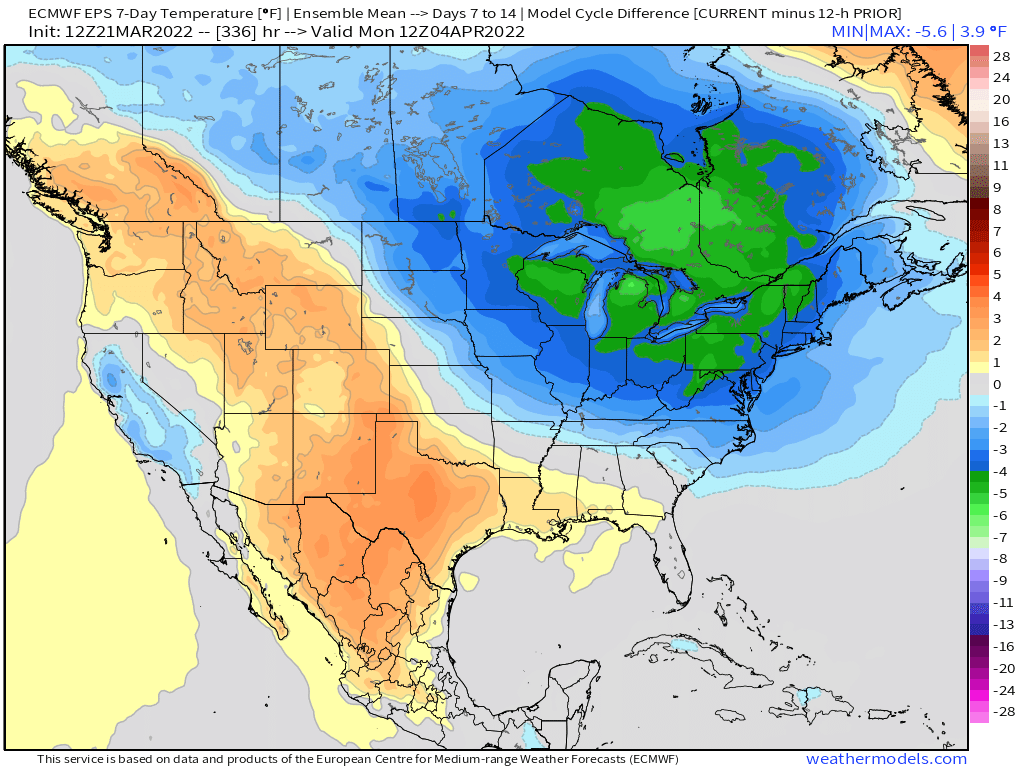 3-21-22 EPS PM Energy Report: EPS trends notably colder in week 2 as data begins to diverge. B.