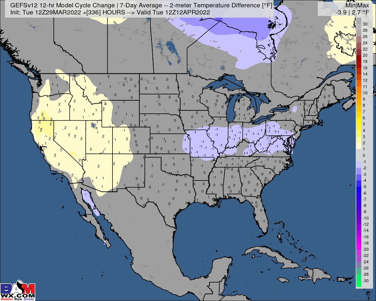 3-29-22 PM GEFS Energy Report: Minor colder trends behind week 2 cold front. Details and thoughts here. B.