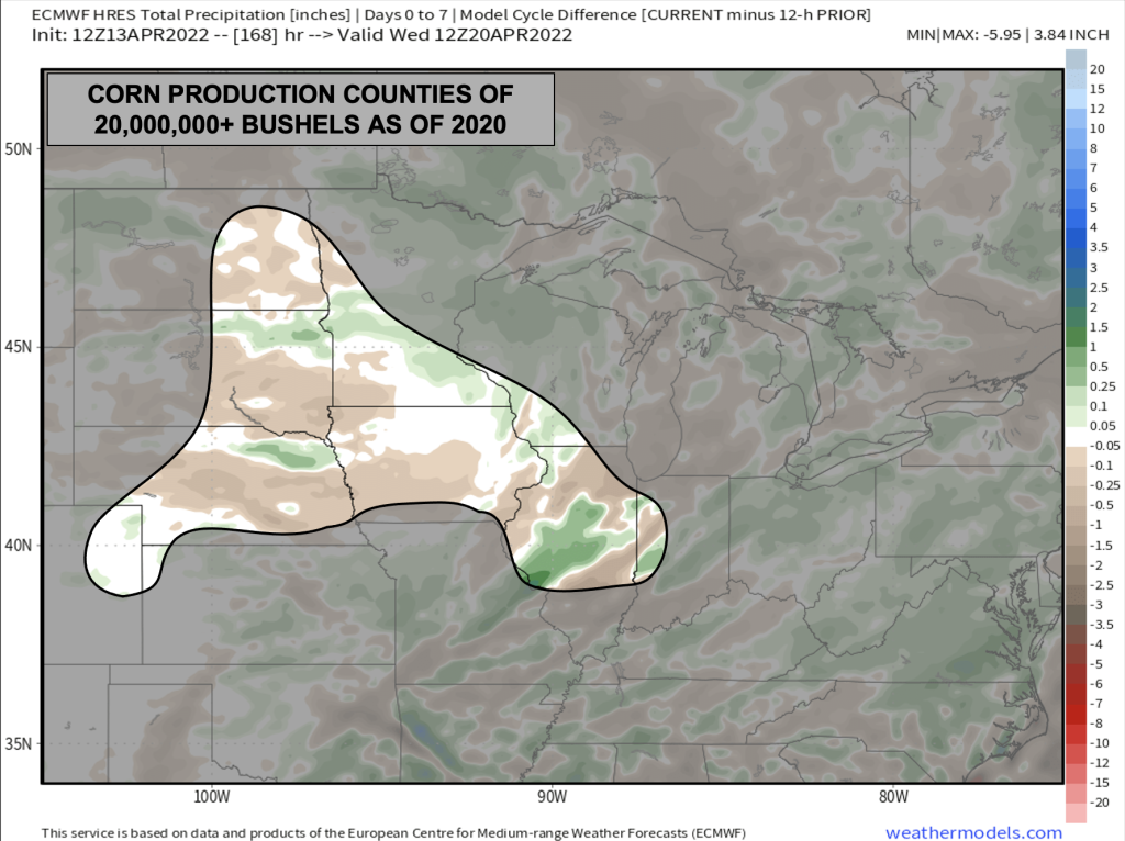 4-13-22 PM Euro Ag Weather Report: Discussing minor rainfall differences late week 1. Cold airmass settles in. B.