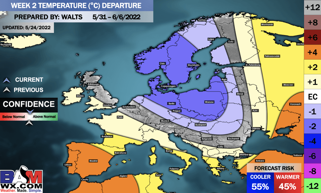 5-24-22 Early AM Energy Report: Warm up likely next week, but some fluctuations continue into June. B.