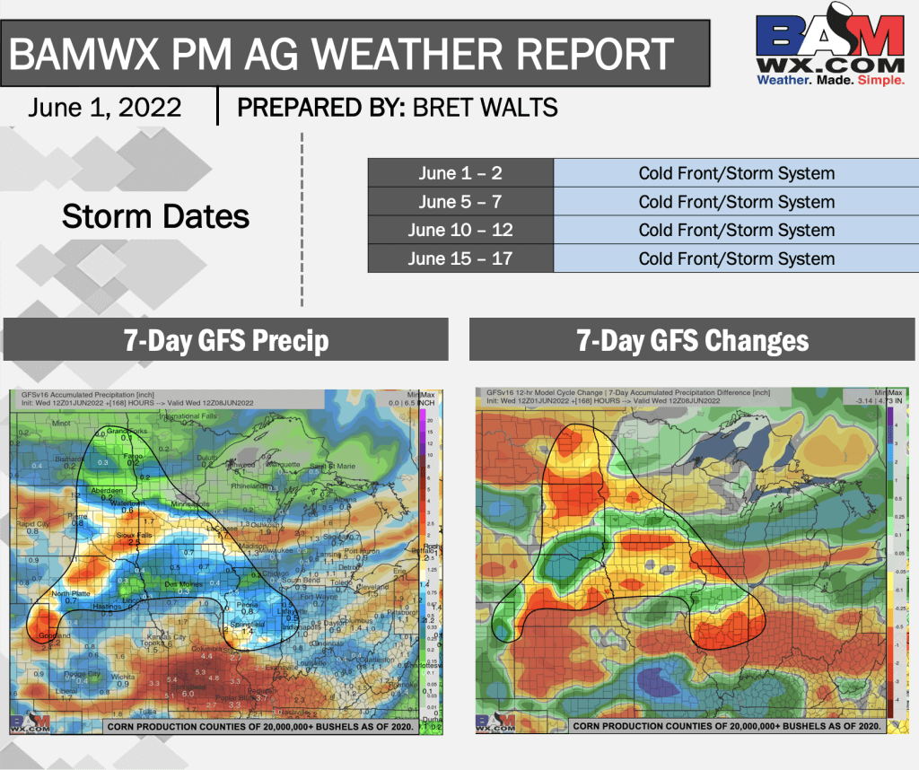 6-1-22 PM GFS Ag Weather Report: Analyzing drier trends in Ohio Valley on mid-day run. B.