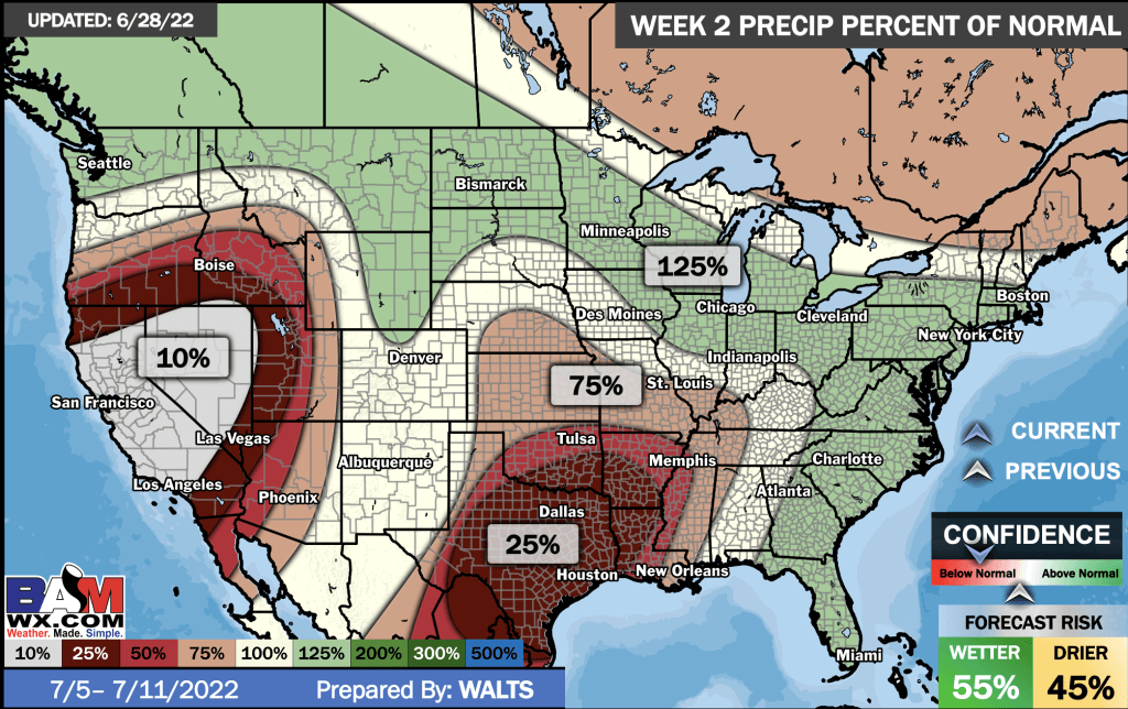 6-28-22 AM Ag Weather Report: Discussing continued model differences and S. US tropical influence the next 7 days. B.